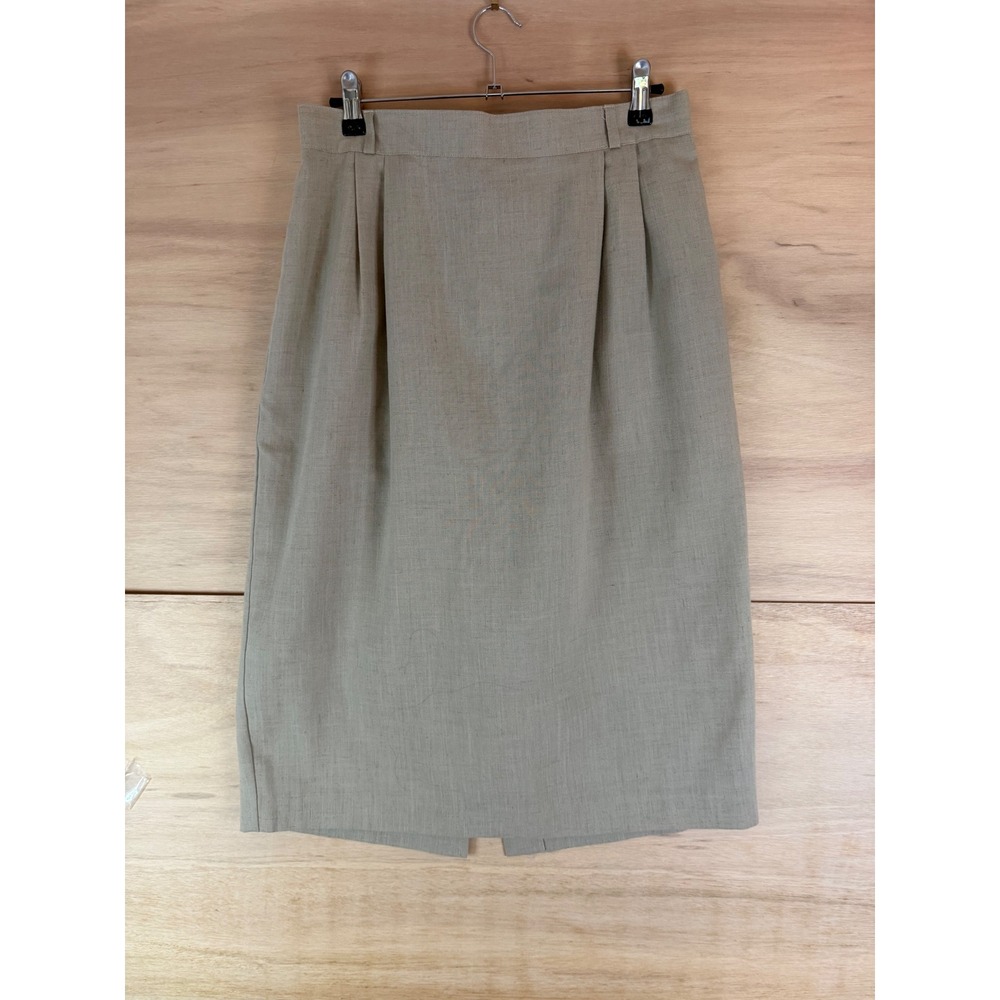 Leslie Fay Sportswear Vintage Beige Linen Blend Pleated Midi Skirt Size 16